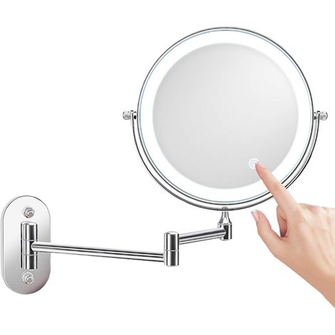 Miroir Maquillage Mural 8" Grossissement 1X/10X, LED batterie intensité variable (1/3)