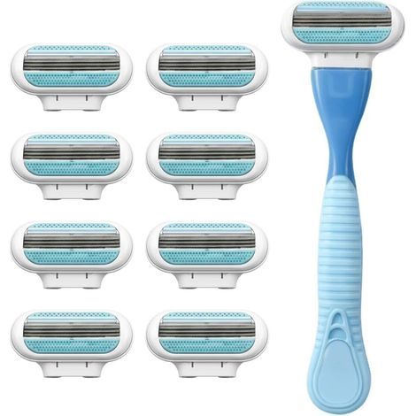Set di 8 lame di ricambio per donna, set da 3 lame con striscia lubrificante, compatibile con i rasoi Venus per pelli sensibili, pelle liscia e protetta, manico morbido (1/5)