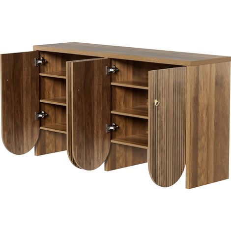 Buffet en MDF finition noyer 147 x 40 x 80 cm, 4 portes et étagères réglables (1/5)