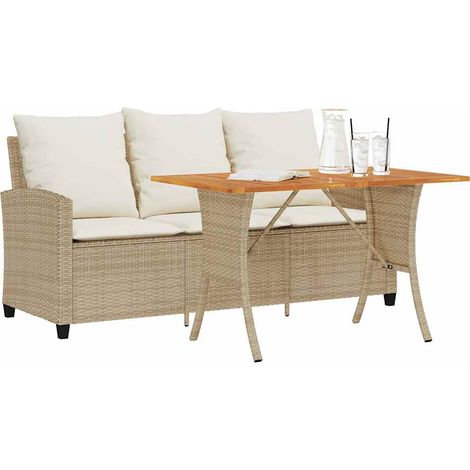 vidaXL Garden Sofa 3-Seater with Cushions&Table Beige Poly Rattan