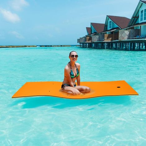 COSTWAY 210x66cm Wasserhaengematte, Wasserliege 70kg Tragkraft, Schwimmmatte Schwimmfloss, Schwimmender Teppich, Schwimmende Wasser Bett Schwimminsel Orange - 1 Person (1/5)