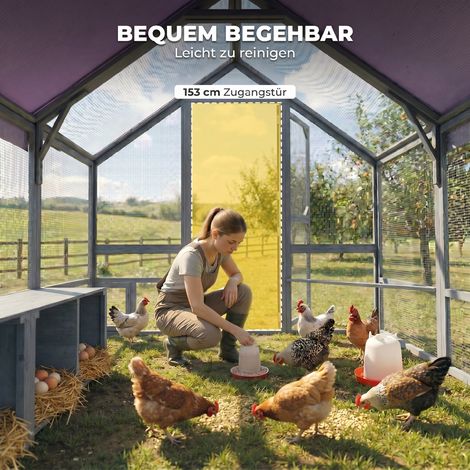 Poulailler avec bâche imperméable 2 pondoirs 2 perchoirs pour 8-10 poules bois 211 x 186,5 x 185,5 cm gris foncé (1/5)