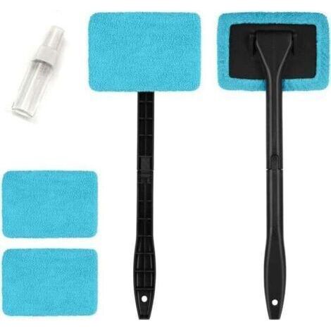 Alovez - Outil de Nettoyage de Pare-Brise de Voiture, XU, Outil de Nettoyage à Manche télescopique avec 4 tampons en Microfibre, Pour vitres intérieures et extérieures du véhicule, Bleu Clair - (1/4)