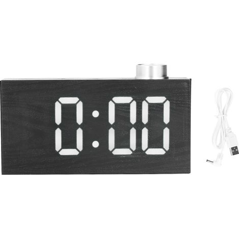 Réveil numérique LED de bureau avec port USB, thermomètre électronique et finition imitation bois blanc (1/5)