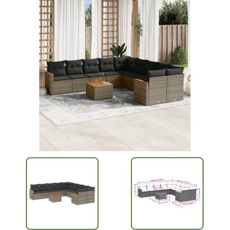 The Living Store 11-tlg. Garten-Sofagarnitur mit Kissen Grau Poly Rattan - Gartenmöbel Set - Gartensorte - Outdoor Möbel - Lounge Sofa - Esstisch (1/3)