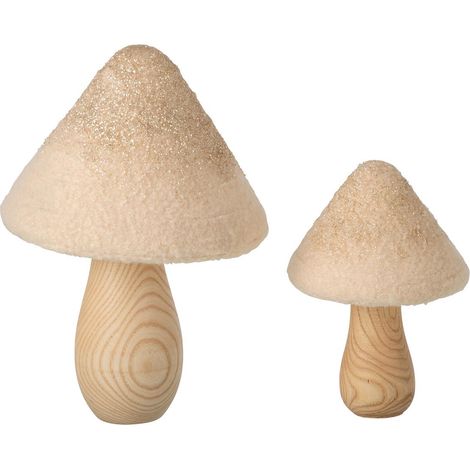 Lot de 2 Champignons Déco en Bois "Rina" 30cm Naturel (1/2)