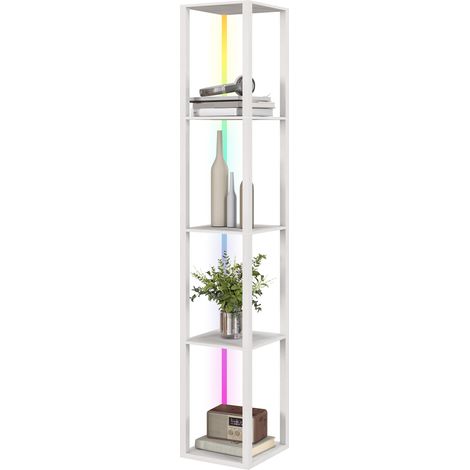 RGB LED Floor Lamp  Shelves, Modern Dimmable Standing Lamp  Remote Control, Adjustable Brightness & Speed for Living Room, Bedroom, Office, White (1/5)