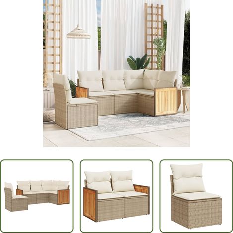 Gartensessel -  5-tlg. Garten-Sofagarnitur mit Kissen Beige Poly Rattan (1/5)
