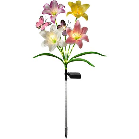 Lampe solaire extérieur LED Solaire Fleur - Realistic Papillon & Lys - pour Allée & Patio – Lumière chaude (1/5)