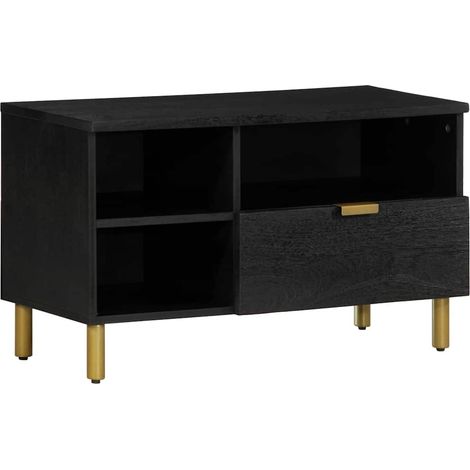 Meuble TV avec rangement noir en bois d’ingénierie 80 x 33 x 46 cm - PANGIVO (1/5)