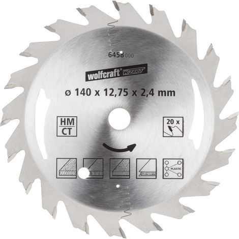 Wolfcraft Kreissägeblatt Ø 140 mm Bohrung Ø 12,75 mm 20 Zähne Kreissägeblatt
