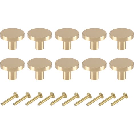 10 Stück Schubladenknöpfe, goldene Möbelknöpfe, runde Schrankknöpfe, goldene Messing-Schubladenknöpfe, Küchentürgriffe zur Dekoration, mit Schraubendreher – 20 x 25 mm