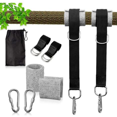 Sangle Hamac avec Crochet, 150cm Accroche Hamac Arbre Sangle Balancoire avec D-Ring et Coussin Plus épais pour Hamac et Balancoire de Jardin, Balancoire de Jardin (1/5)