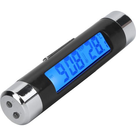 Digitales 2-in-1-Autothermometer, schwarzes Armaturenbrett, blaue Hintergrundbeleuchtung, Kalender, Uhr, Temperaturanzeige (1/5)