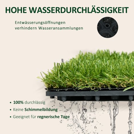 Gazon synthétique réaliste, fonction drainante, 6,5 kg fibres/m², hauteur 25 mm, lot de 10 dalles 30x30 cm, vert (1/5)