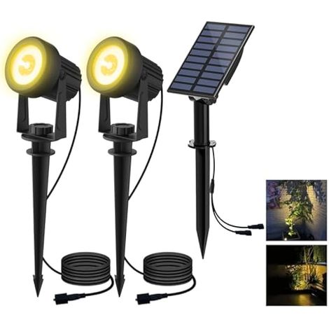 Lampe Solaire Jardin Spot Solaire Lampe Solaire Extérieur Projecteur Solaire Exterieur avec Etanche IP65 pour Arrarbres, Jardin, Chemins, Pelouses, Terrasses (Jaune chaud 3000K) (1/5)