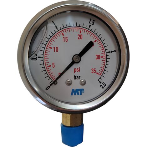 Manometre inox à bain glycerine - 1/4 pouce ø 63 mm 0 - 2,5 bars - Mt bk (1/4)