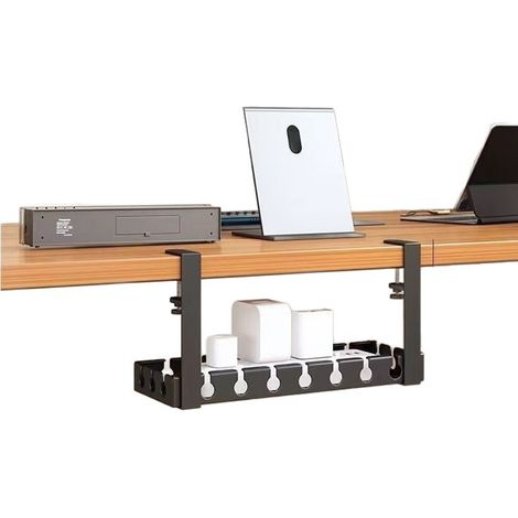 Cable Management Bureau, Plateau de Gestion de Câbles sous Le Bureau sans Perçage, Rangement Cable pour Bureau et Maison, (1/5)