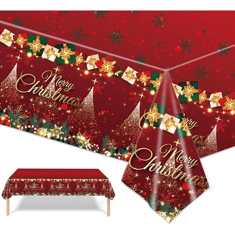 Nappe de Noël AntiTaches Rouge Nappes Imperméable avec Joyeux Noël Rectangle 137 x 274CM Décoration de Table pour Noël Party Anniversaire Nouvel an Fêtes de Fin d’année Cuisine Buffet (1/5)