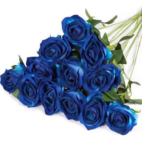 12 Pièces Fleurs Artificielles Deco Mariage 51 7 cm Feuilles et Tiges Réglables,Réalité et Douce Rose Artificielle pour Mariage Douche Nuptiale Décorations de Jardin à la Maison(Bleu) (1/5)