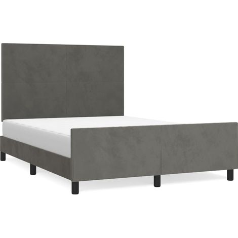 Lit double Lit adulte Cadre de lit sans matelas gris foncé 140x190 cm velours (1/5)
