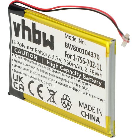 vhbw Akku Ersatz für Sony 1-756-702-11, 1-756-702-12, 8315A32402, 8917A44167 für MP3-Player Musik Player (750mAh, 3,7V, Li-Ion)