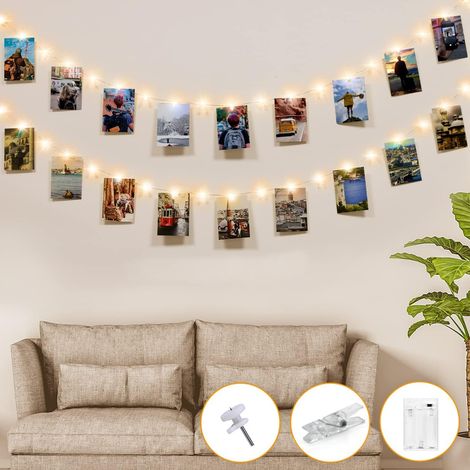 Guirlande Lumineuse Photo,5M 50LED Guirlande Photo Avec 30 Clips,Batterie Alimenté Guirlande Lumineuse Interieur Decoration pour Chambre,Fête, Mariage,Blanc Chaud (1/5)
