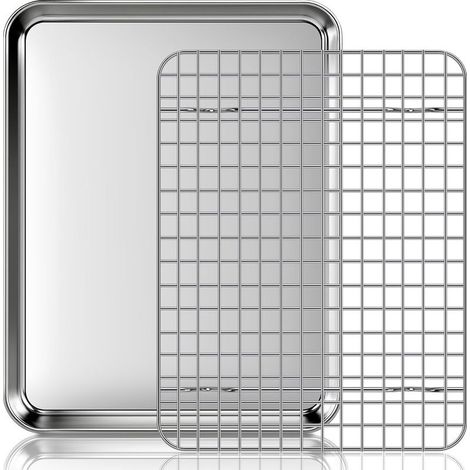 31,5x24,5x2,5cm Plaque de Cuisson avec Grille de Refroidissement: un lot Plaques et Grilles pour Cuisson au Four en Acier Inoxydable,Plat Four pour Rôti la Maison Cuisine Barbecue (1/5)