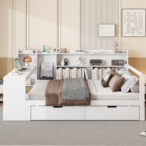 Bett 140x200 mit Schreibtisch und Stauraum Massivholz OKMYHOME (1/5)