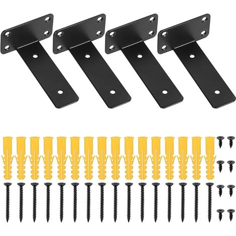 Set of Wall Brackets, Wall Brackets, Wooden Shelf Brackets, Wall Mounting Brackets, Invisible Floating Wall Brackets (Black 125 mm) (1/5)
