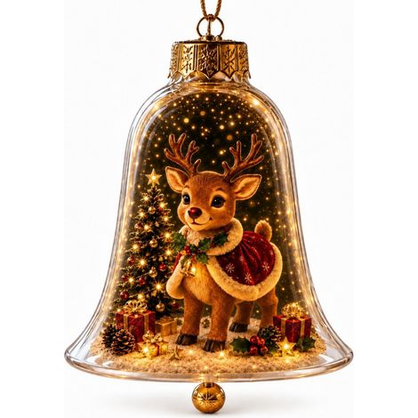 Décoration lumineuse en acrylique pour cloche de Noël, figurine de cerf à suspendre au sapin pour les fêtes de fin d'année. (1/5)