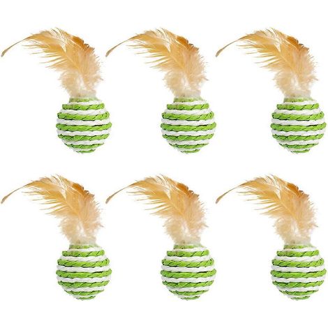 Lot de 6 jouets mignons pour chatons : balle en sisal à plumes, jouet interactif d'intérieur - Vert (1/5)