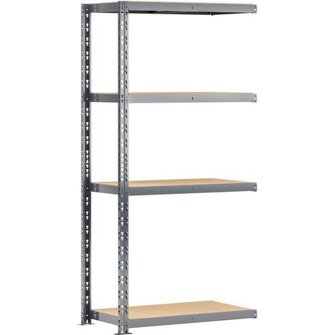 Extension étagère charge lourde 100 cm – 4 plateaux aggloméré – Capacité 250 kg par plateau – Structure acier époxy gris foncé – Modulo Storage (1/3)