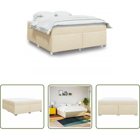 vidaXL Surmatelas -  Sommier à lattes de lit avec matelas Crème 180x200 cm Tissu (1/5)
