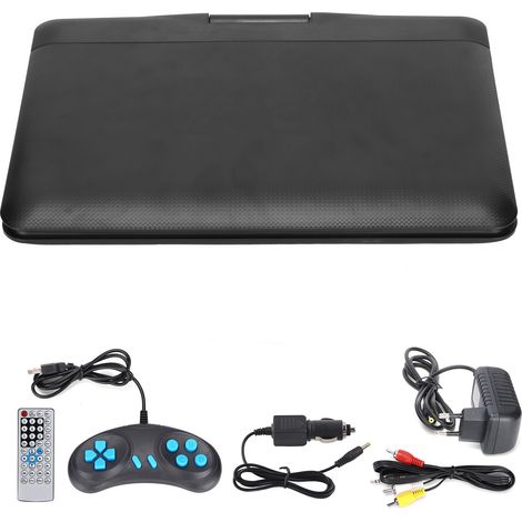 Lecteur DVD portable pour enfants HD multifonction, écran TV de voiture pratique avec télécommande et poignée, prise UE noire 110-240V (1/5)