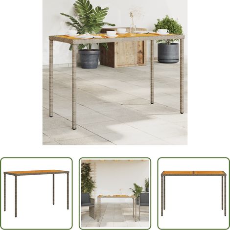 vidaXL Poly Rattan - Gartentisch mit Akazienholz-Platte Grau 115x54x74cm Poly Rattan (1/5)