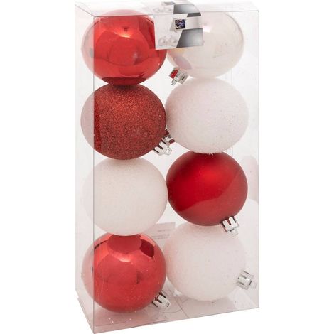 Déco de sapin Lot de 8 Boules de Noël D 7 cm - Blanc et Rouge - Feeric Christmas