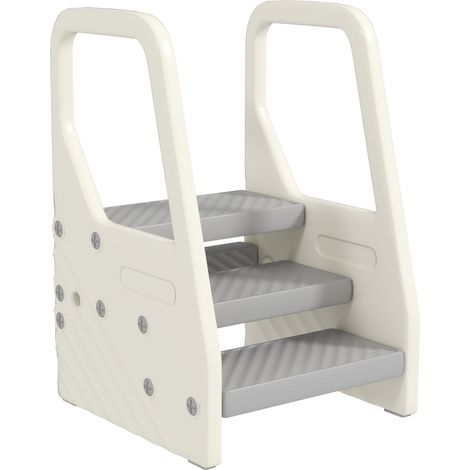 Scaletta per Bambini 3 Gradini in HDPE 43x42x65,5 cm Grigio e Bianco Crema (1/5)