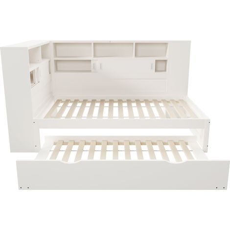 Cama infantil con cama nido y almacenaje USB 90 x 200 cm blanca HOMVRA (1/5)