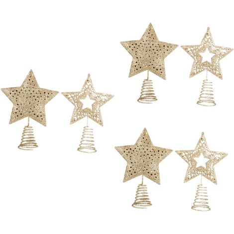 6 goldene Weihnachtsbaumspitzen, fünfzackige Sterne (1/5)