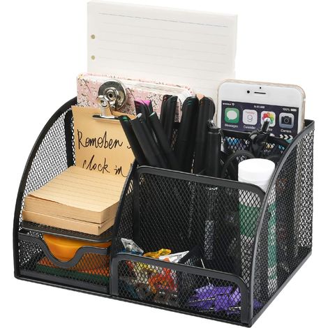 Organiseur de bureau en maille avec porte-stylo et organiseur multifonctionnel à 7 compartiments