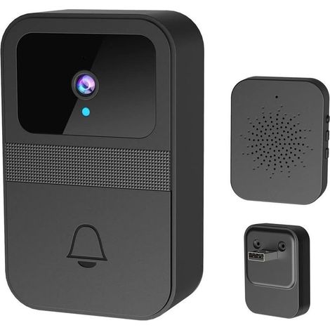 Sonnette vidéo sans fil WiFi, toujours prête à se connecter, modification de la voix, longue autonomie en veille, avec fonction caméra et sonnerie. (1/4)