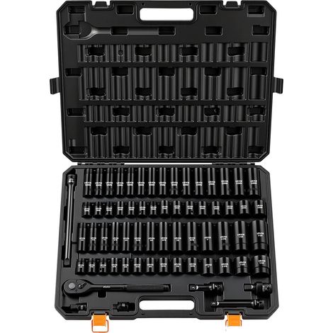 Juego de llaves de impacto Vevor de 1/2", 13 piezas, juego de llaves de vaso métricas profundas de 10-24 mm, acero aleado Cr-V de 6 puntas para reparación. (1/2)