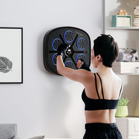 Machine de boxe musicale, appareil de boxe rythmique, 9 modes, Bluetooth, lumières LED, gants de boxe inclus, noir