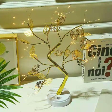 Lampe de table en forme de bonsaï, fil de cuivre, LED, avec feuilles, pour la décoration du salon et de la maison. Idée cadeau. (1/5)