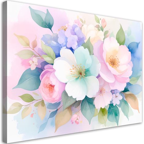 Quadro su tela, Delicati fiori colorati Acquerello - 60x40 (1/2)