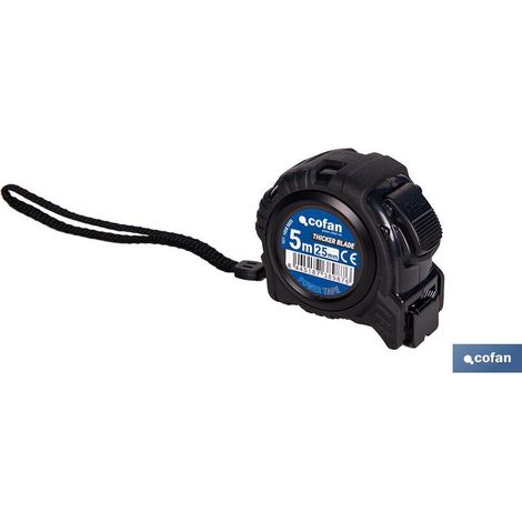 Flexómetro de hoja negra de doble cara con botón de bloqueo y funda antichoque 5m x 25mm fabricado en ABS y metal (1/4)