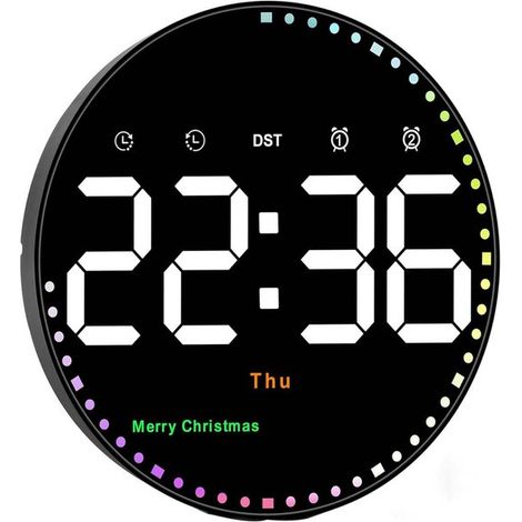 Horloge murale numérique, 25 cm (10 pouces), grand écran avec télécommande, luminosité réglable, calendrier, température, format 12/24 heures, idéale pour le salon, le bureau, la chambre ou pour les p (1/5)