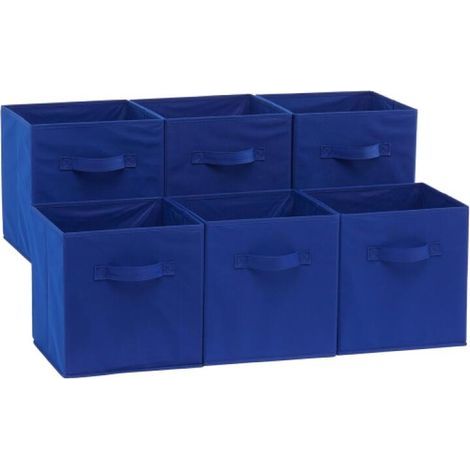 Plain Navy Blue Basics Set of 6 Foldable Fabric Storage Cubes with Handles, 26.6 x 26.6 x 27.9 cm (1/5)