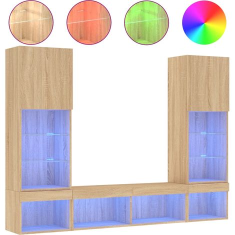 Maison Exclusive - 5-tlg. Wohnwand mit LED-Beleuchtung Sonoma-Eic